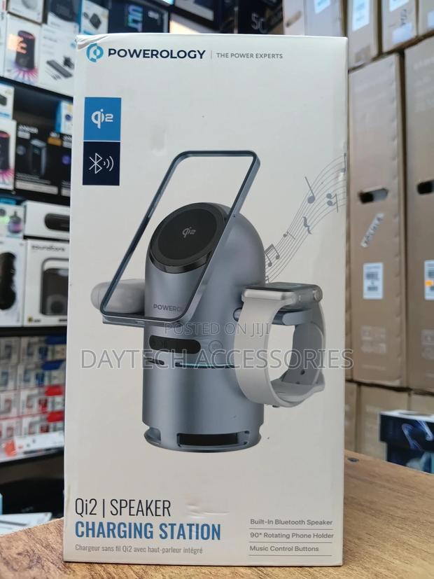 Powerology Qi2 Speaker With Wireless Charger Station Gray - thumbnail 2