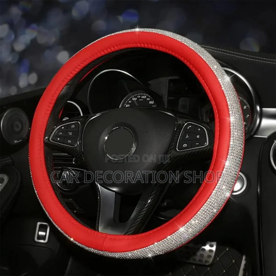 Red And Silver Rhinestones Accents Steering Wheel Cover