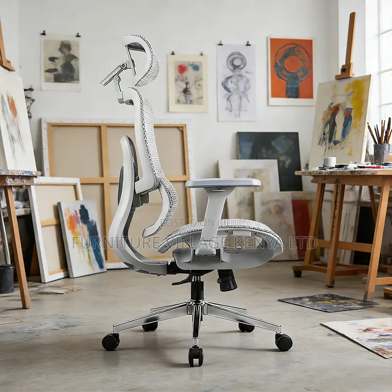 White Swivel Ergonomic Desk Chair With Footrest