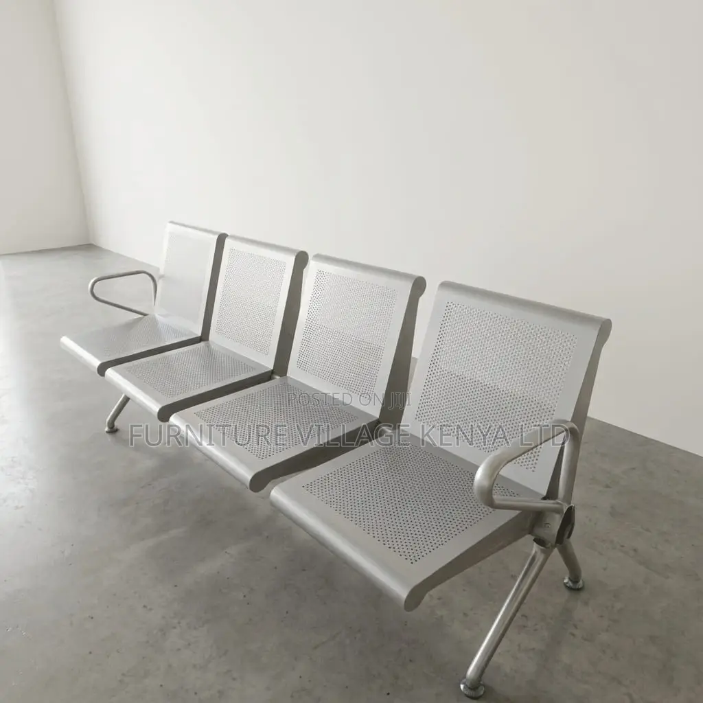 4-Seater Full Steel Office Reception Waiting Bench