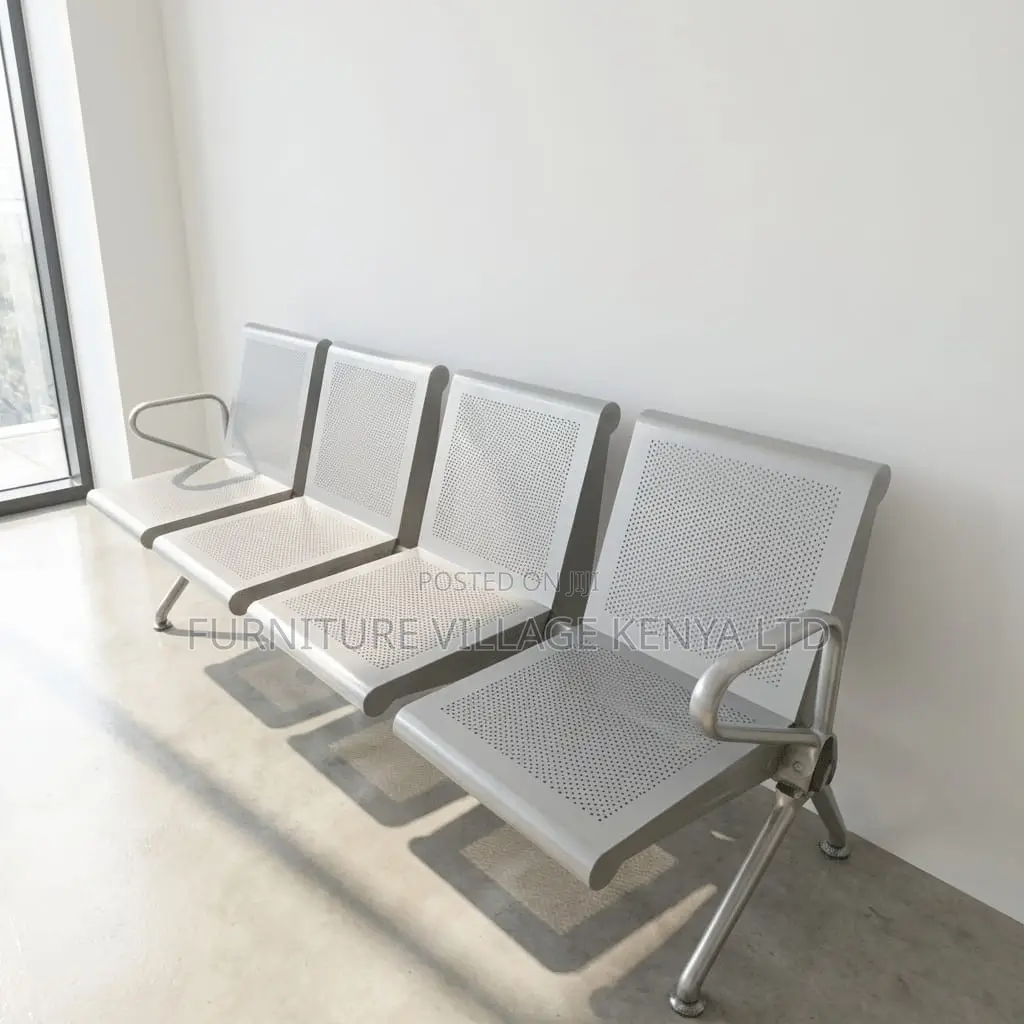 4-Seater Full Steel Office Reception Waiting Bench