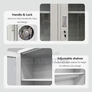 Office Cabinet; Executive Filing Cabinet With Lockable Two Glass Doors