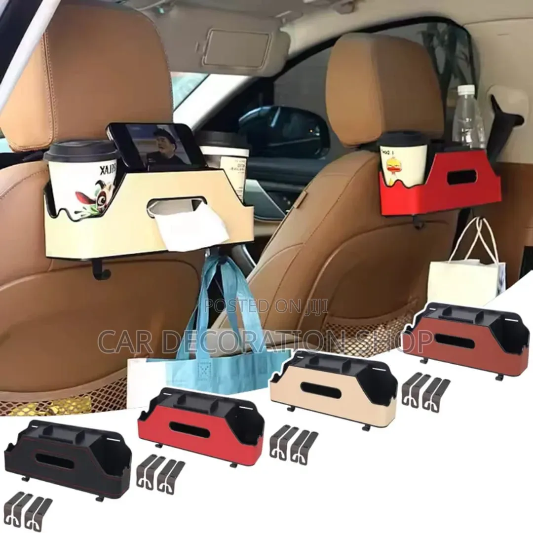 1pc Multifunctional Car Seat Back Organizer With Cup+ Tissue Holder