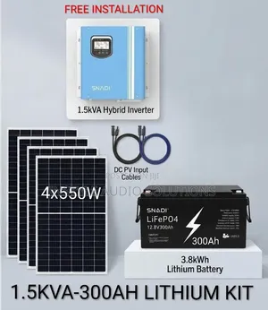 1.5kva Hybrid Inverter - 300ah Lithium Battery - (4)550w Solar Panels
