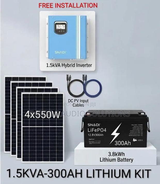 1.5kva Hybrid Inverter - 300ah Lithium Battery - (4)550w Solar Panels