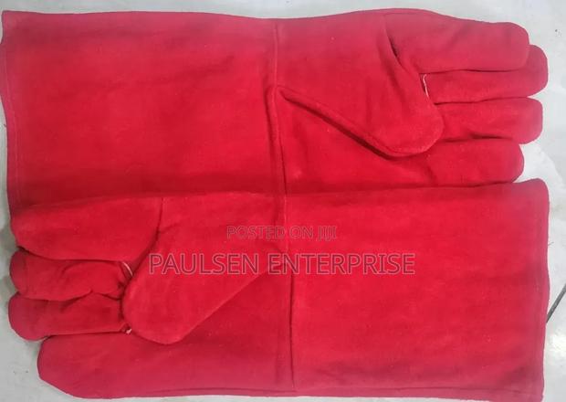 Genuine Red Leather Gloves 18" - main view