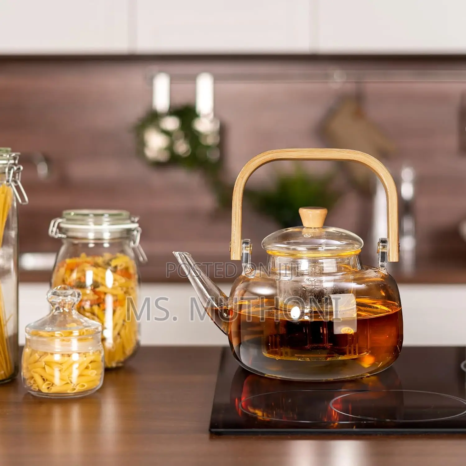 Borosilicate Glass Tea Kettle With Removable Infuser and Bamboo Handle