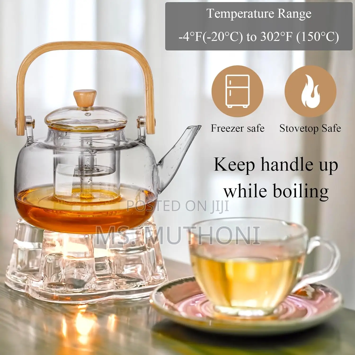 Borosilicate Glass Tea Kettle With Removable Infuser and Bamboo Handle