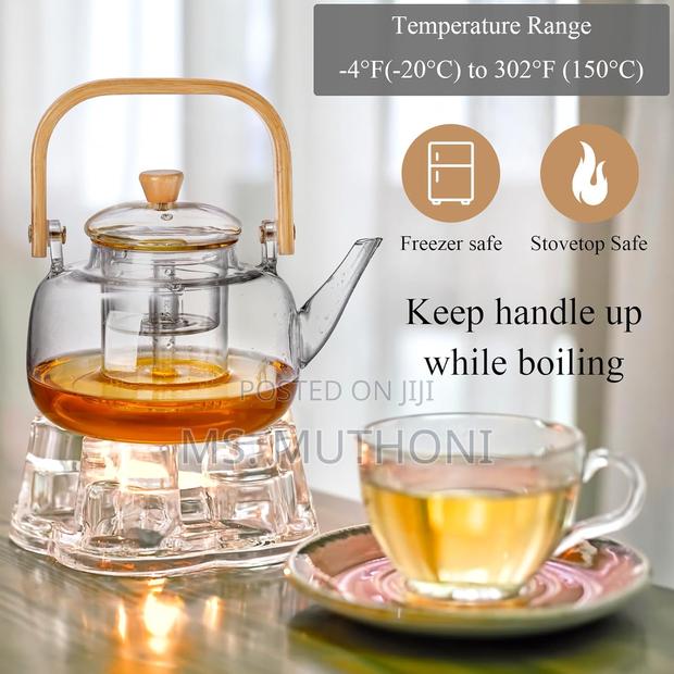 Borosilicate Glass Tea Kettle With Removable Infuser and Bamboo Handle - thumbnail 4