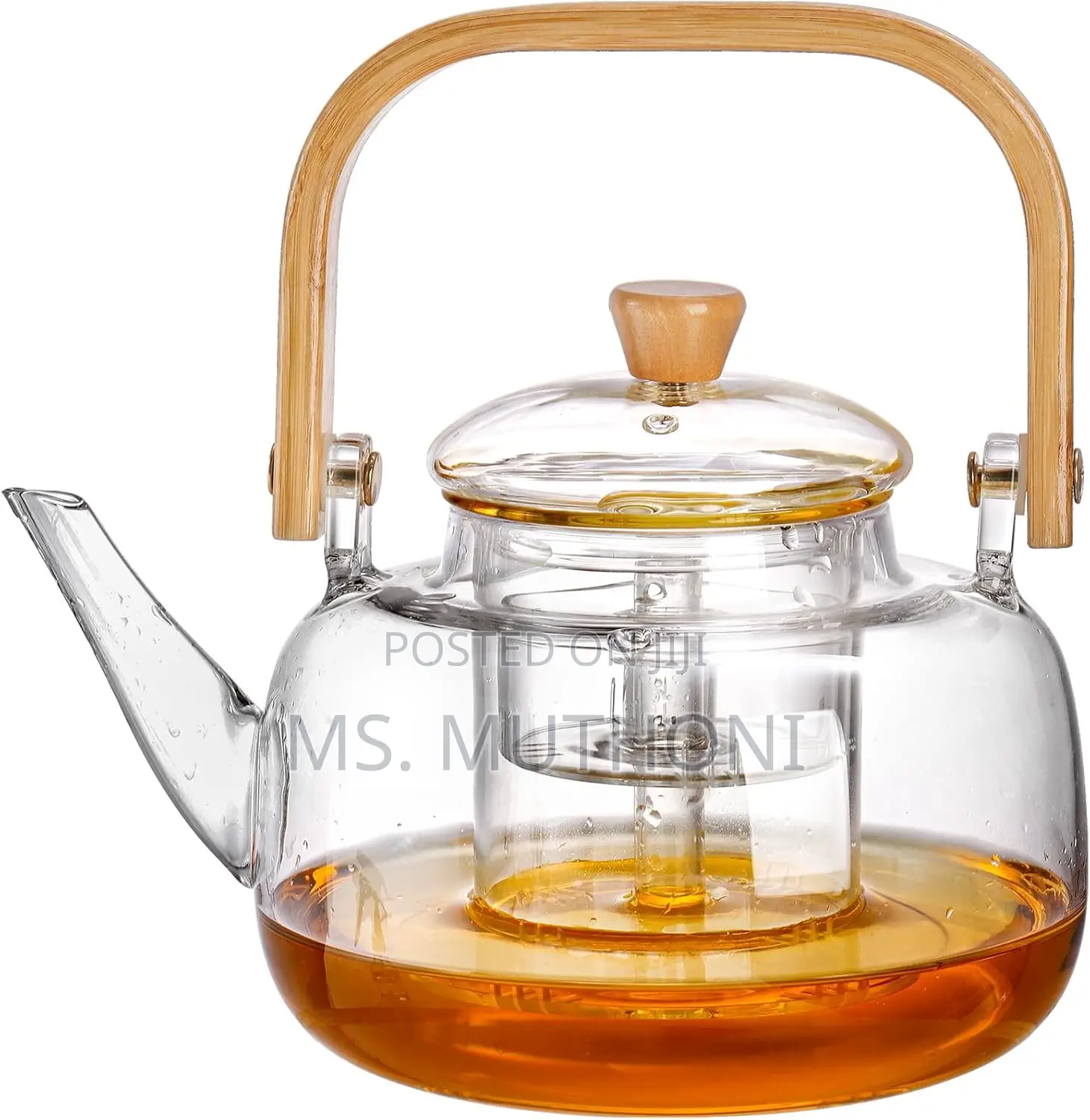 Borosilicate Glass Tea Kettle With Removable Infuser and Bamboo Handle