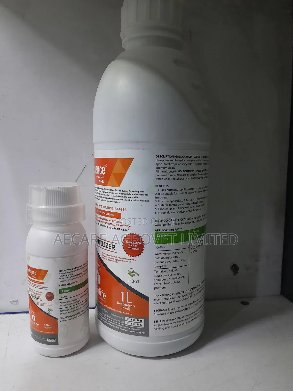 Goldchance Flower and Fruit NPK 10:10:50 Foliar Fertilizer 100ml, 1l
