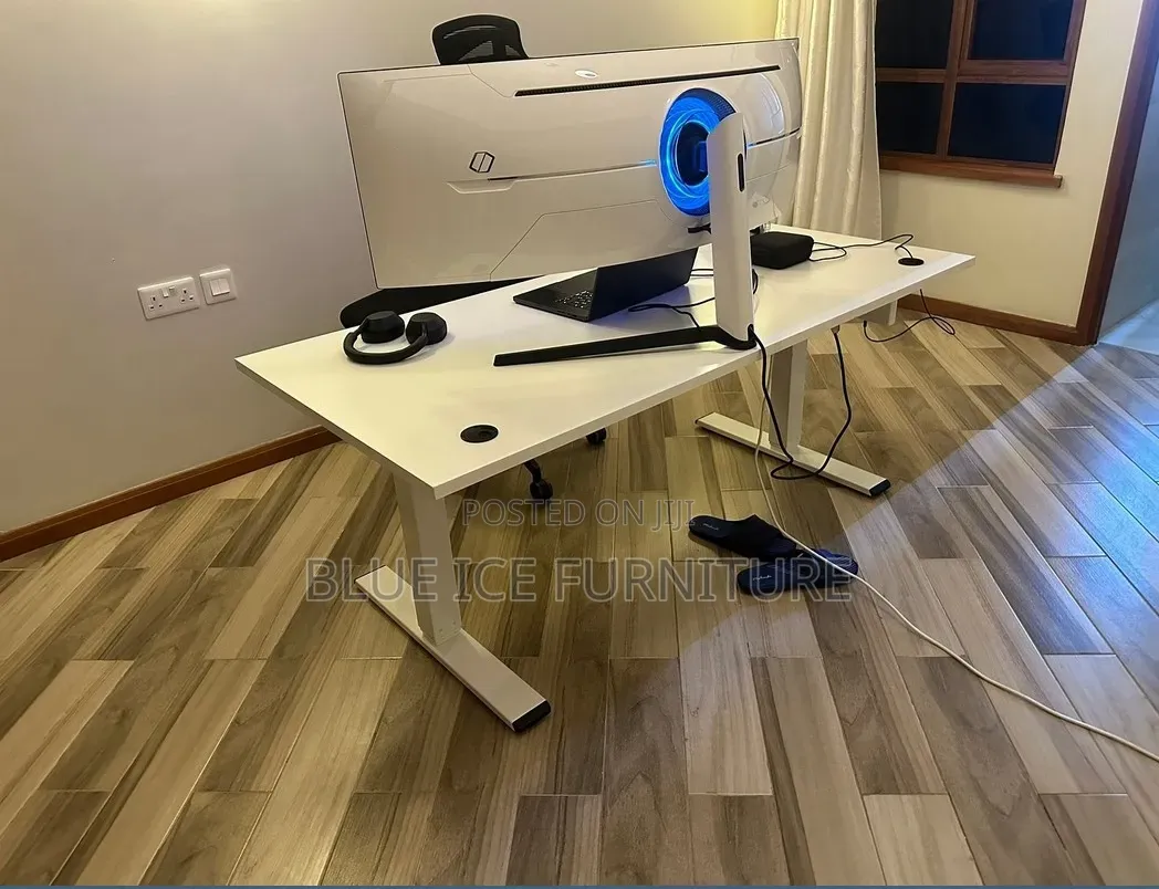 All White Electric Adjustable Desk