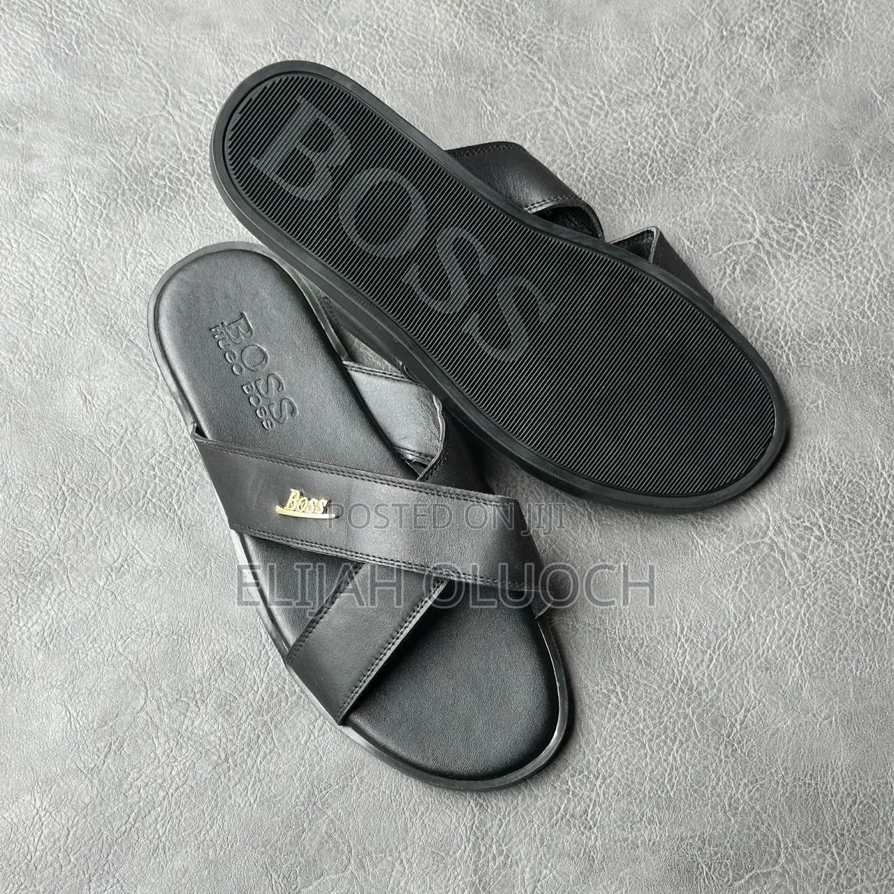 Black Leather Boss Sandals