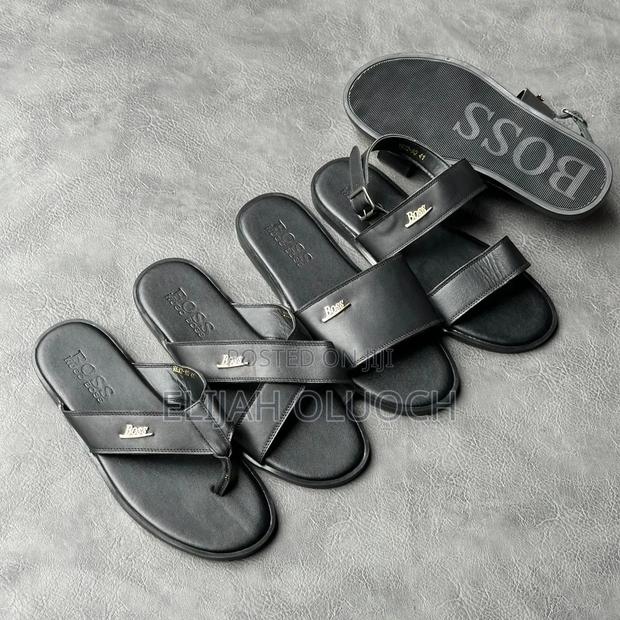 Black Leather Boss Sandals - thumbnail 5