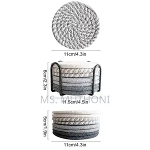 8pcs Absorbent Cotton Woven Drink Coasters With Metal Stand Holder