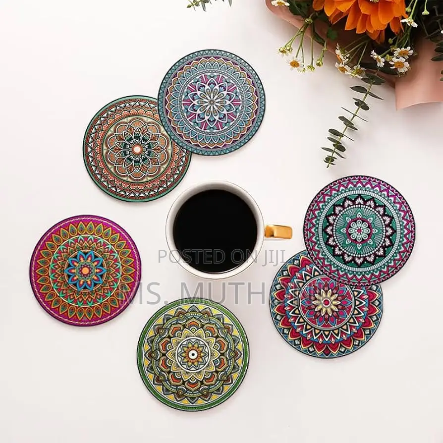 8pcs Absorbent Cotton Woven Drink Coasters With Metal Stand Holder