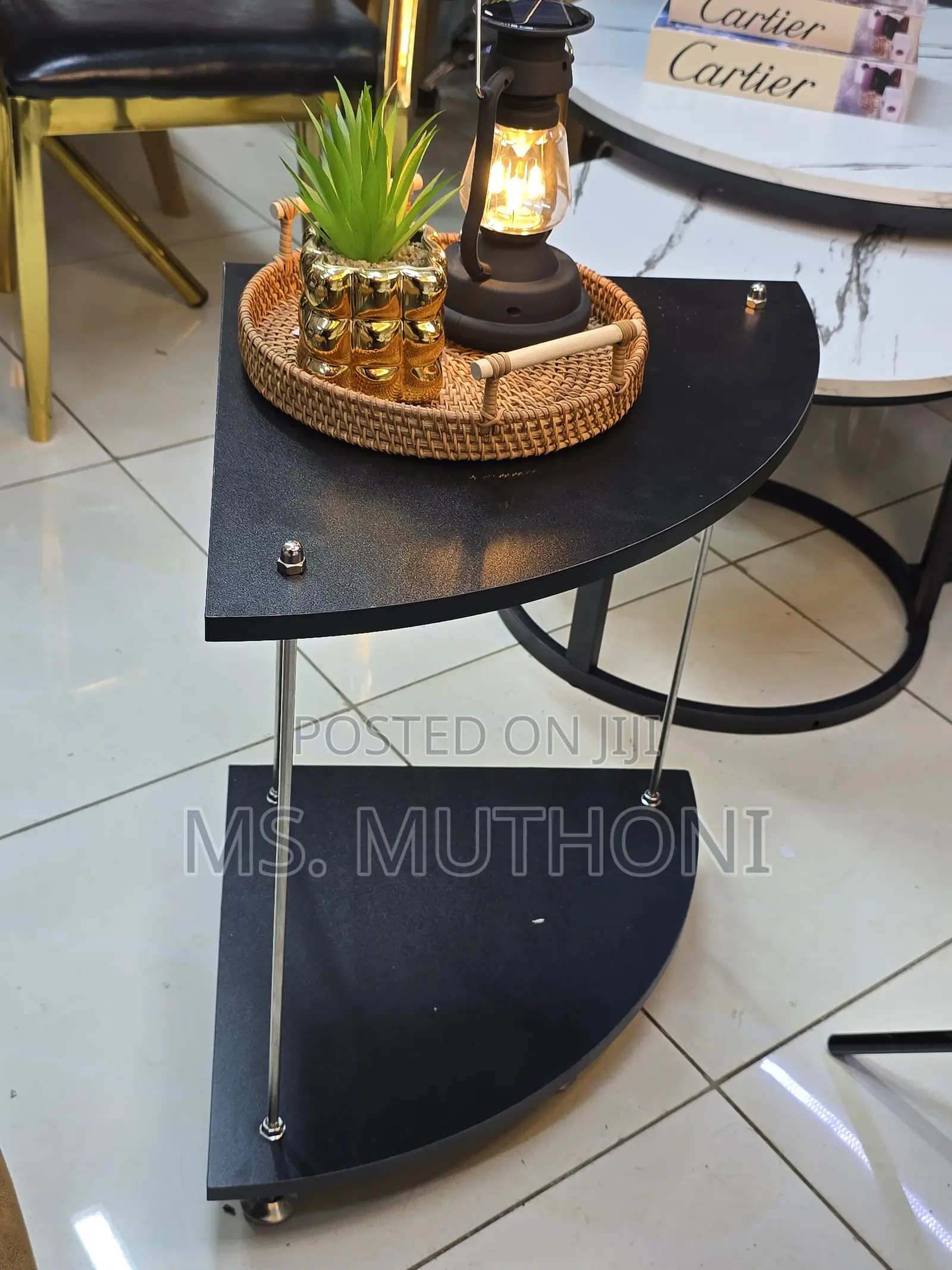 Nordic Black Two-Tier Corner Side Table