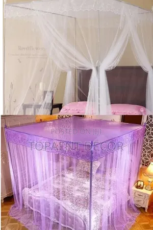 White and Purple Safe Nights, Adults and Kids 4 Stand Mosquito Net