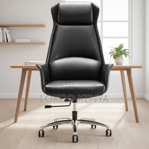Office Chair; Black Durable Leather Swivel Boss Office Chair - thumbnail 10
