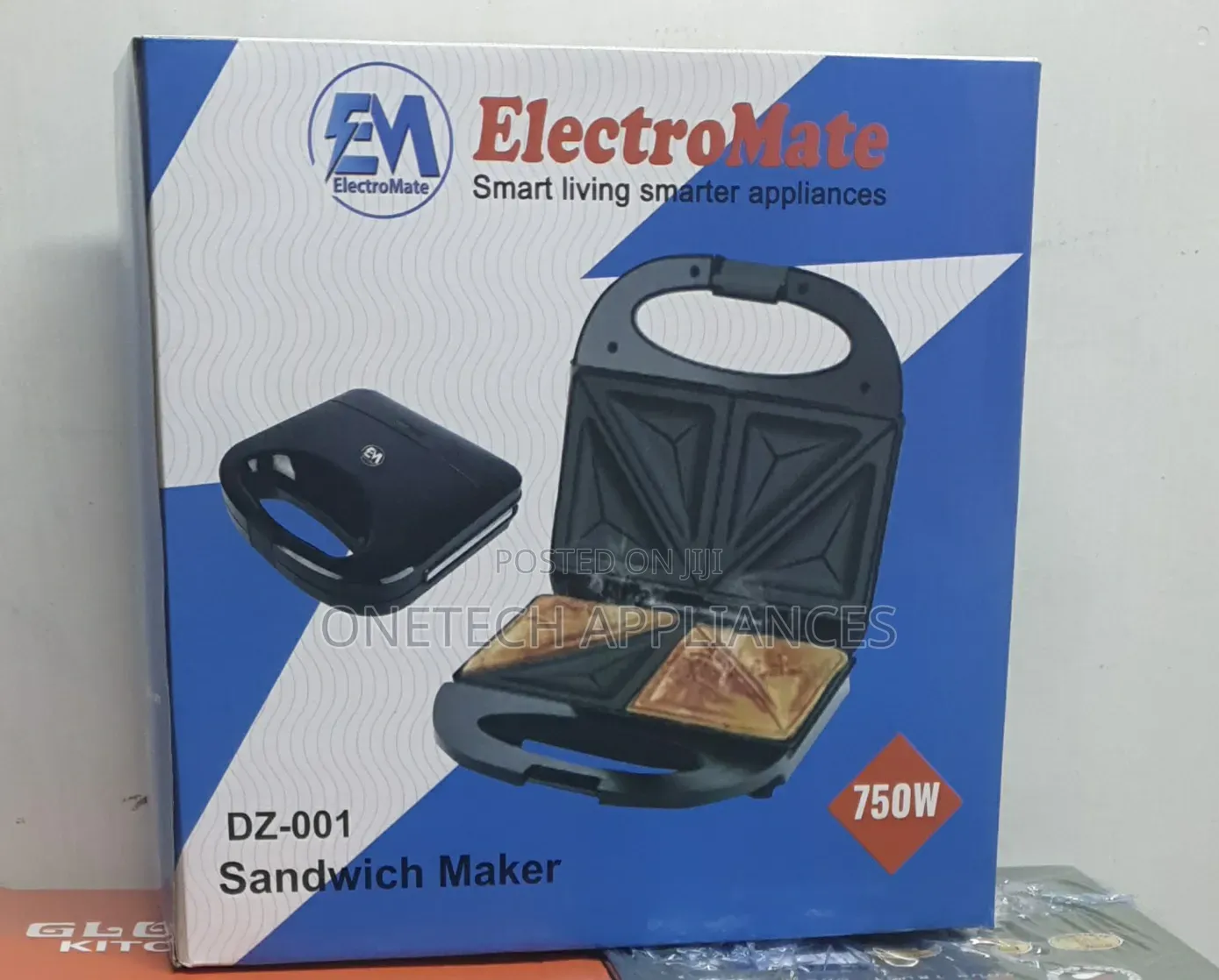 Em Electromate Sandwich Maker Toaster 2-Slice Nonstick 750w Black Sm01