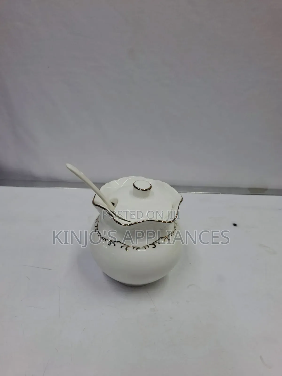 Classy Sugar Dish With Gold Rim Comes With a Spoon