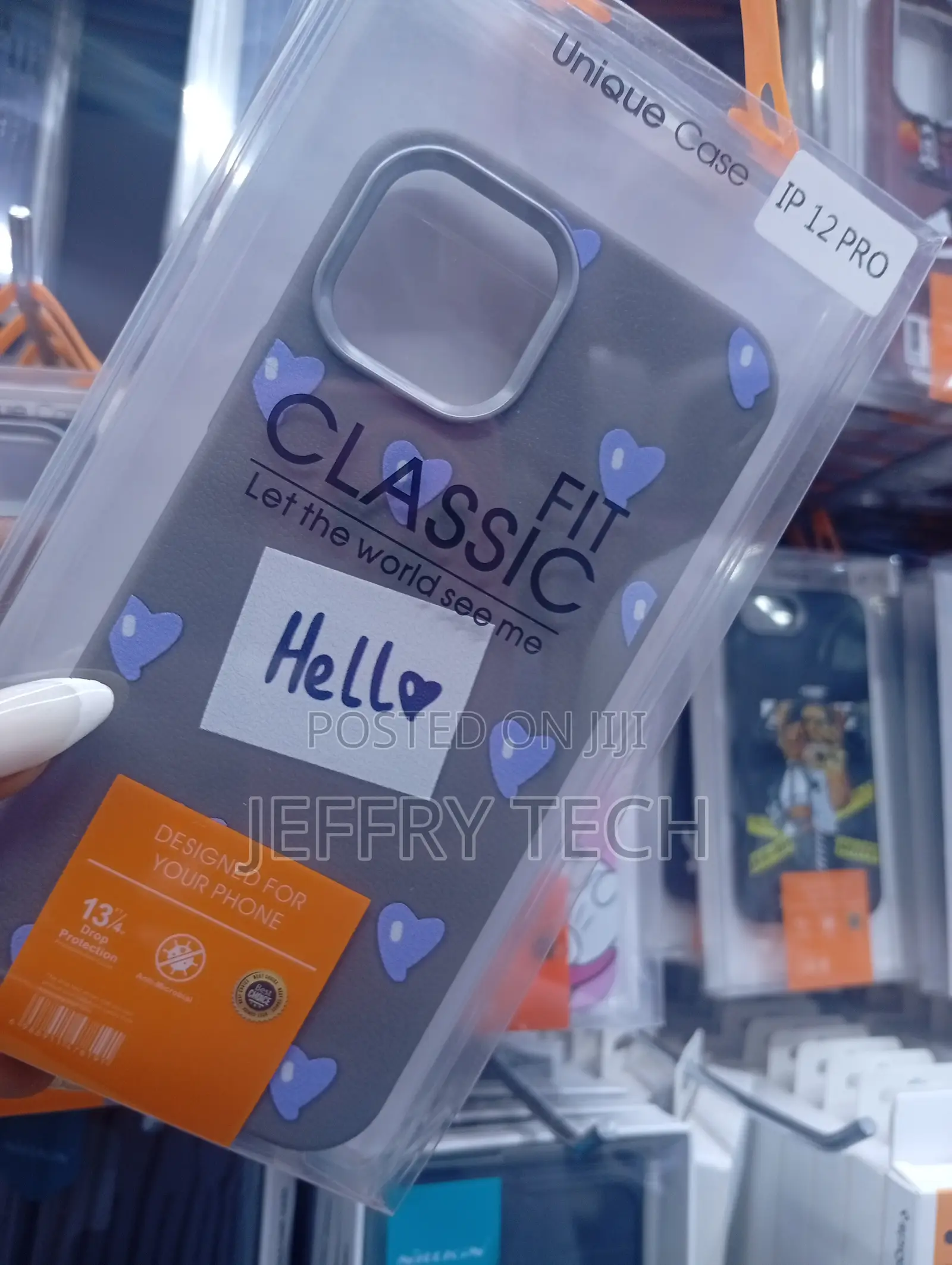 iPhone 12 Pro Matte Grey Finish With Blue Heart Patterns Case