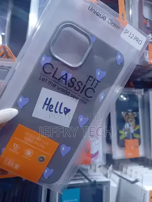 iPhone 12 Pro Matte Grey Finish With Blue Heart Patterns Case