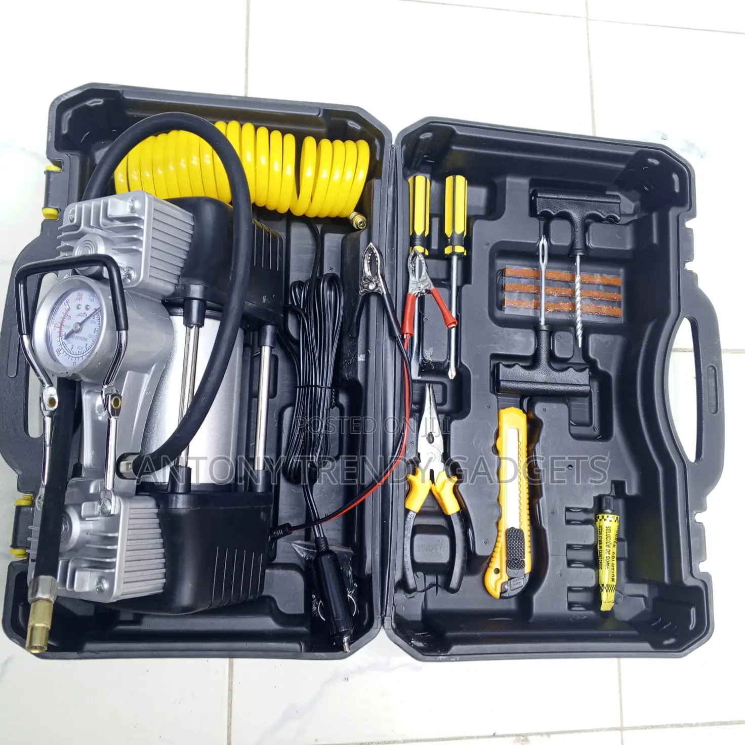 Portable Double Cylinder Car Tire Air Compressor Repair Kit