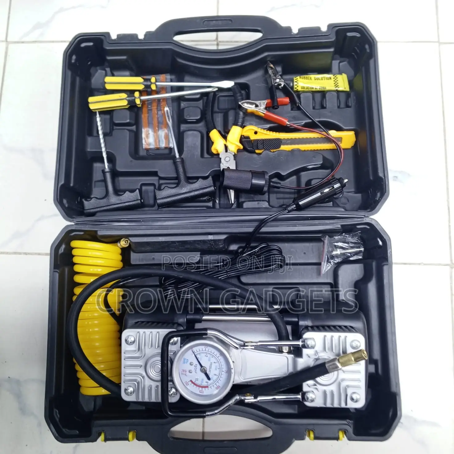 Car Tire Air Compressor Kit 12v Emergency Repair Tools Set