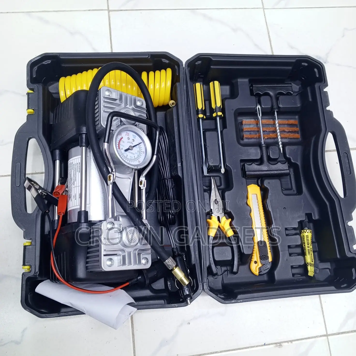 Car Tire Air Compressor Kit 12v Emergency Repair Tools Set