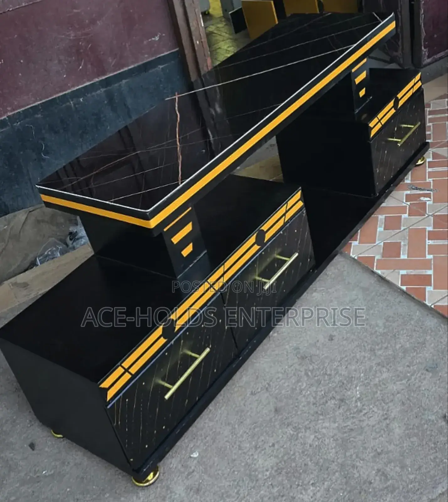 Executive Tv Stand With Marble Coating Effect and Led Light
