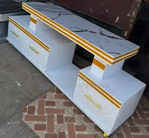Executive Tv Stand With Marble Coating Effect and Led Light