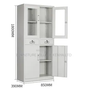 Modern White Glass Door File Cabinet With Drawers