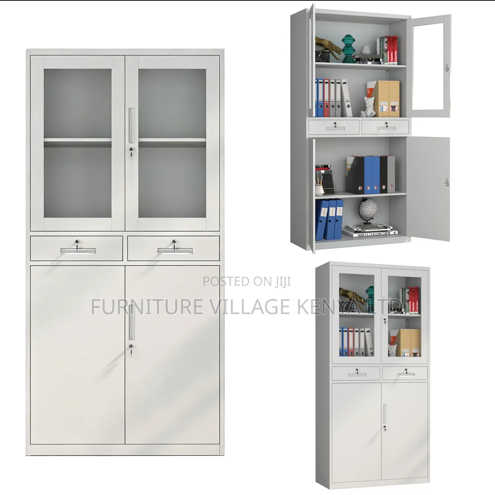Modern White Glass Door File Cabinet With Drawers