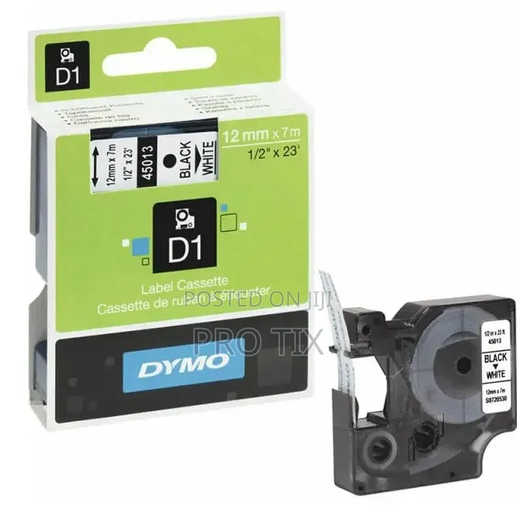 Dymo 45013 12mm X7m Black On White Tape