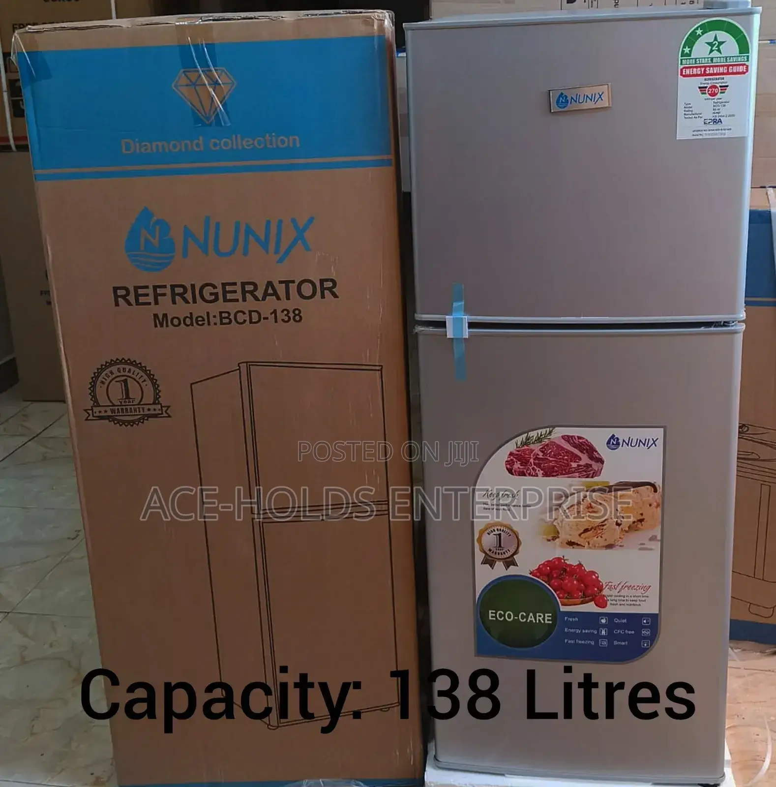 Nunix 138 Litres Large Capacity 2-Door Fridge - Silver Color