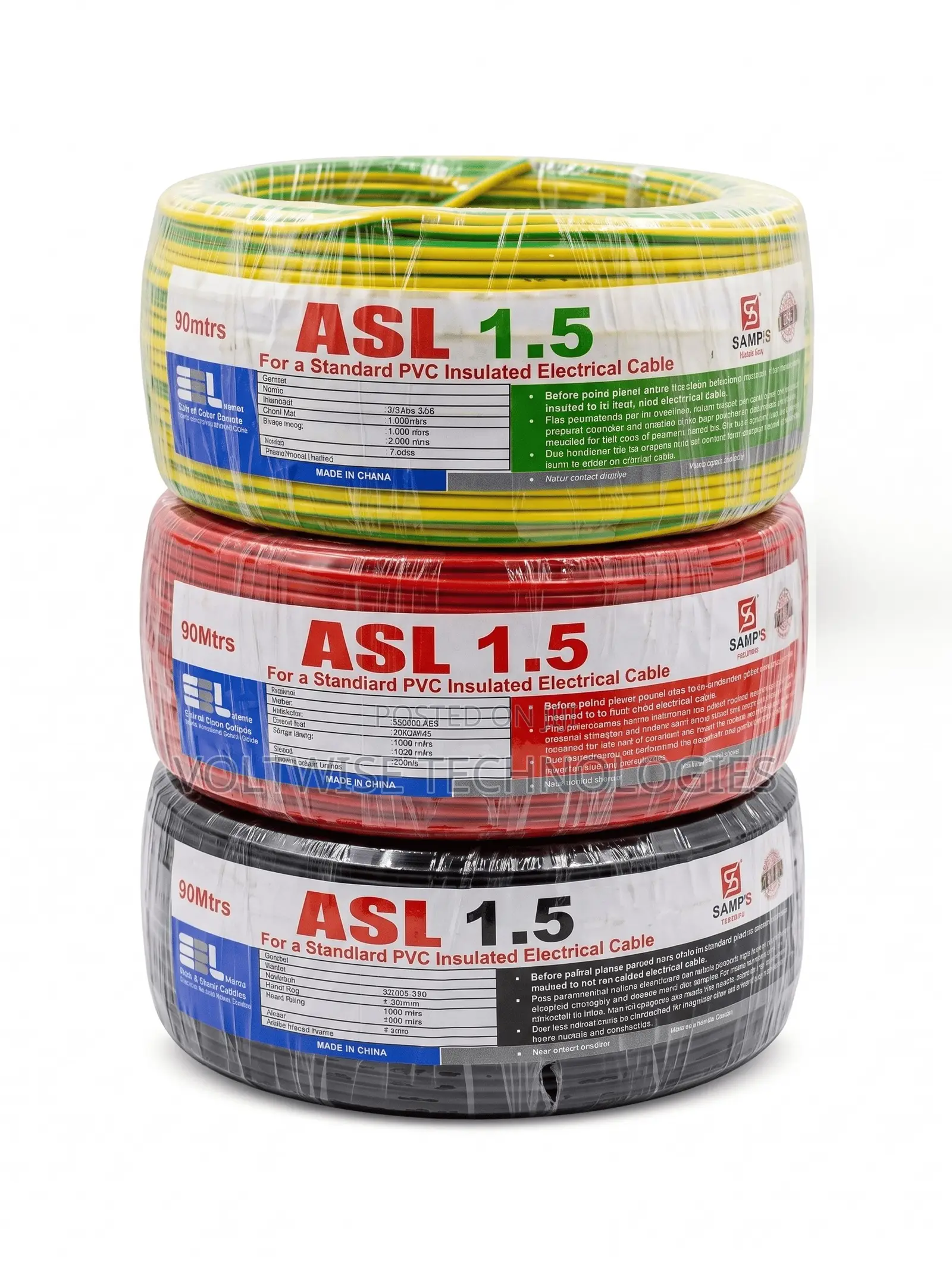 Asl 1.5mm Standard PVC Insulated Electrical Cable – 90m Roll