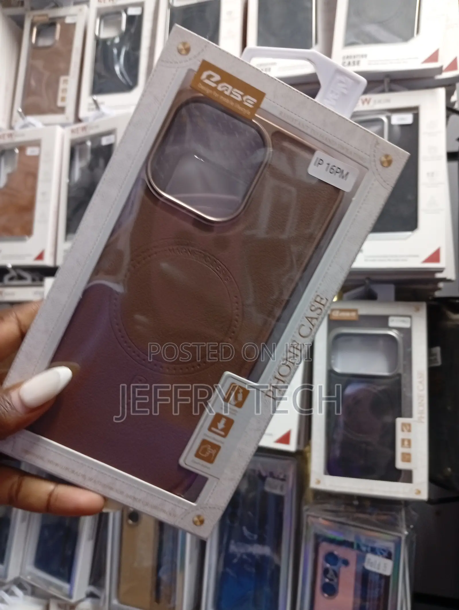 iPhone 16 Pro Brown Leather Magnetic Phone Case