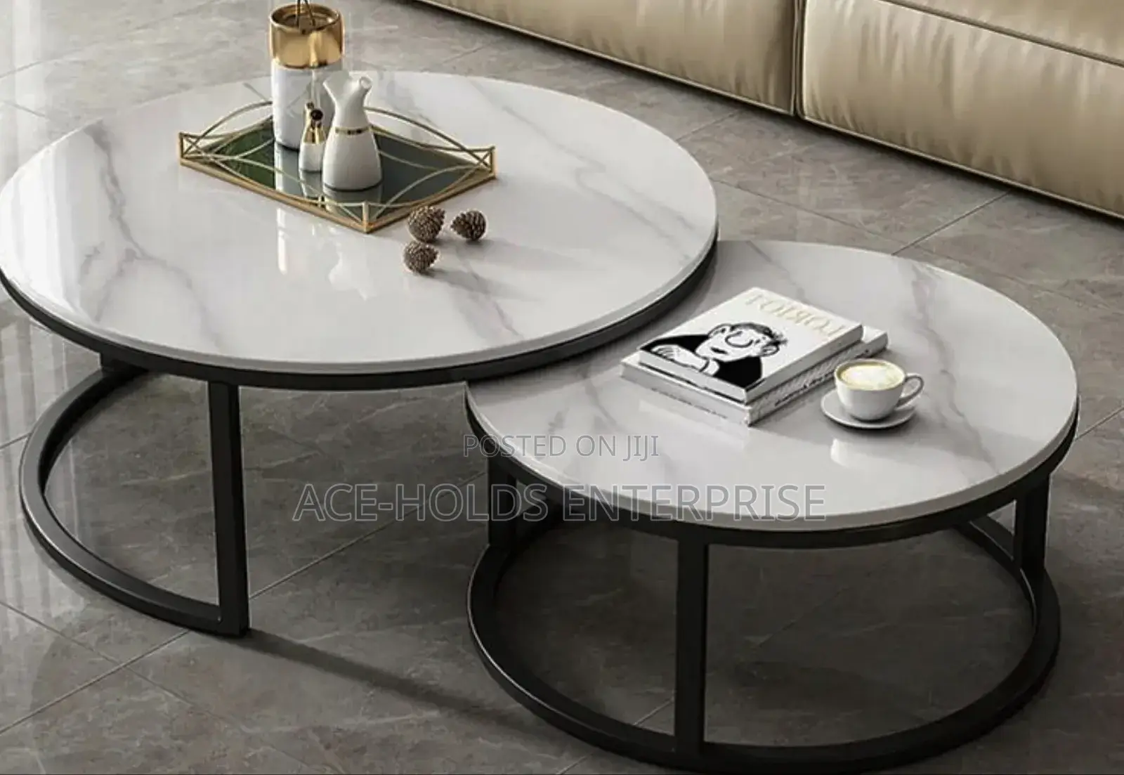 Modern Luxury 2-in-1 Pure Marble Nesting Table - Black Stand