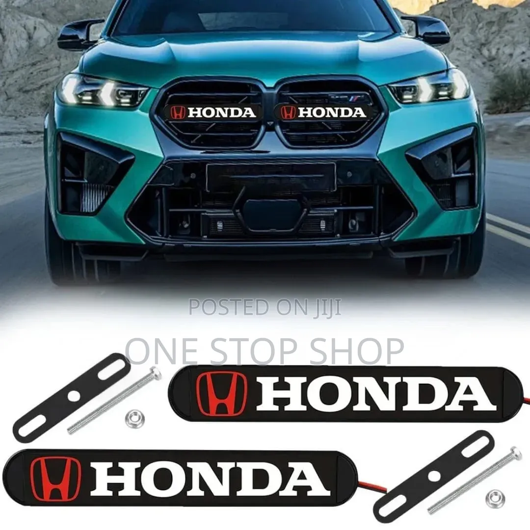 1pc Honda Led Grill Logo Light Water Resistant With Mounting Bracket