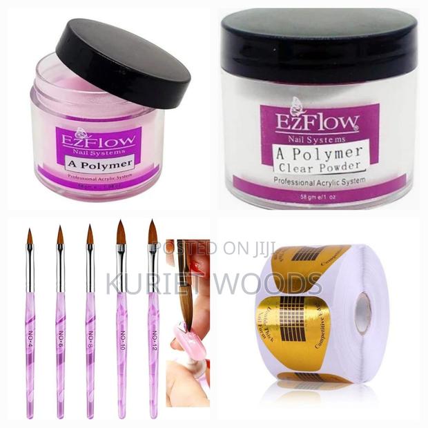 Acrylic Nail Extension Kit Ez Flow 56g Clear Pink + Forms Brushes