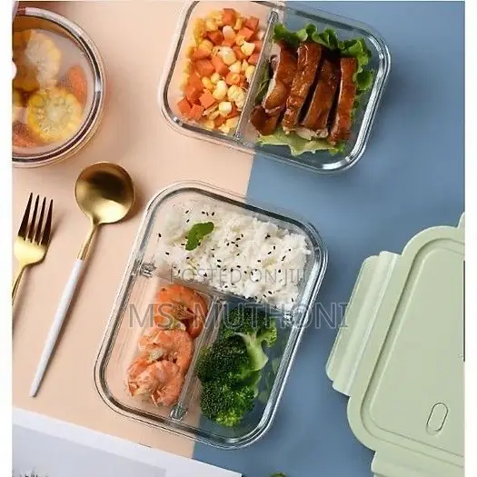 1 Pc Partitioned Borosilicate Microwavable Glass Food Container