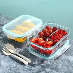 1 Pc Partitioned Borosilicate Microwavable Glass Food Container