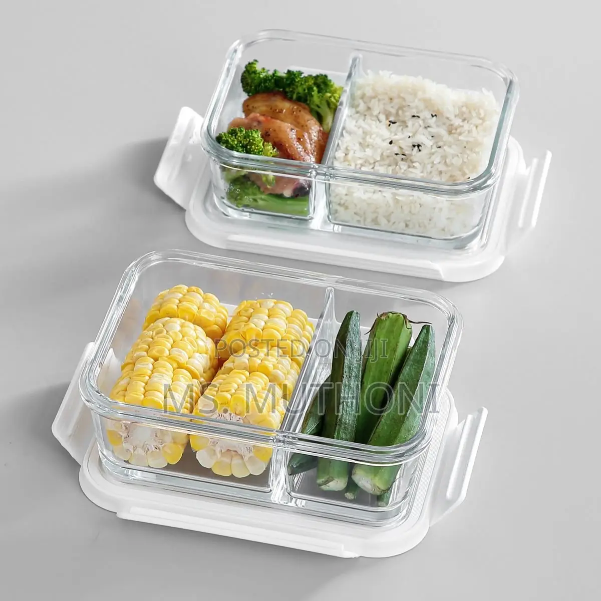 1 Pc Partitioned Borosilicate Microwavable Glass Food Container