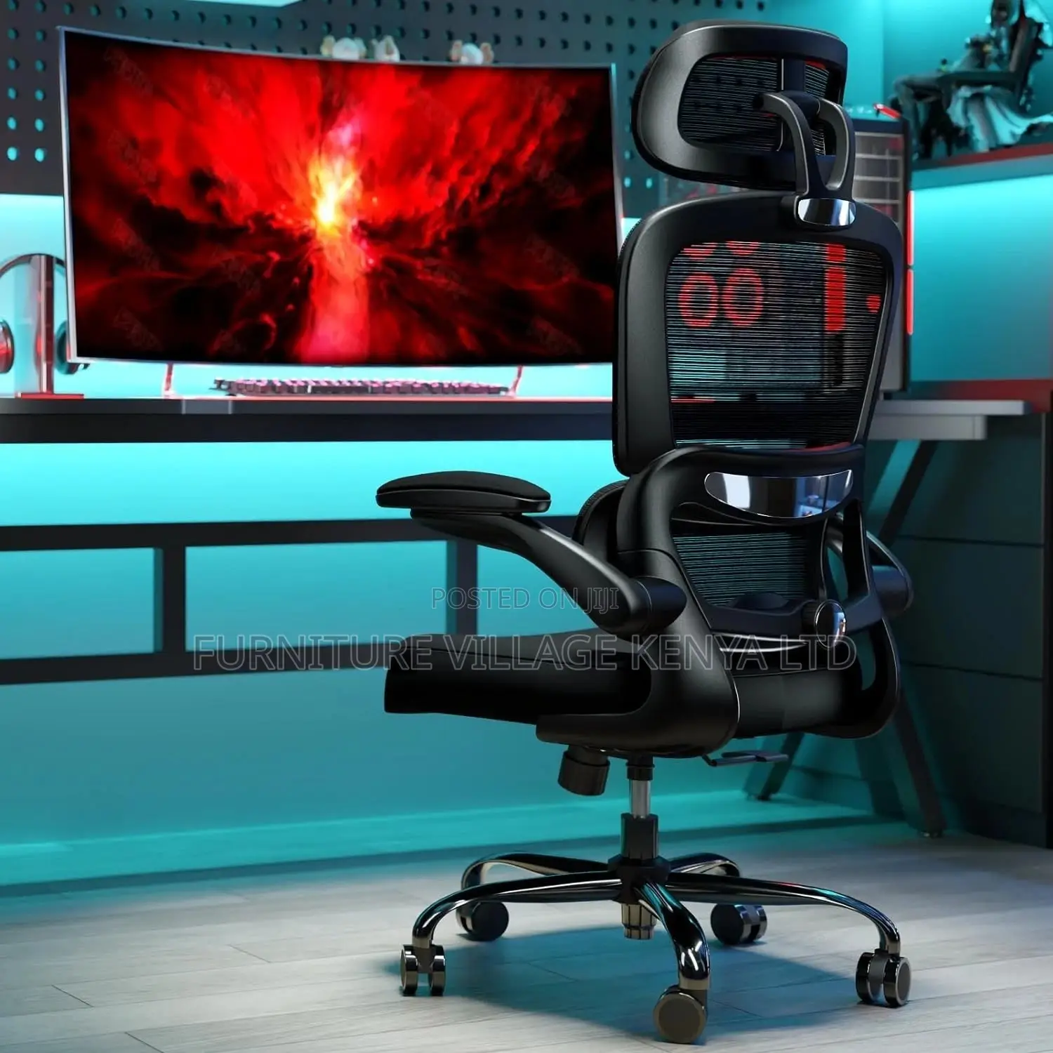 Black Comfort Office Seat With Folding Arm Supports