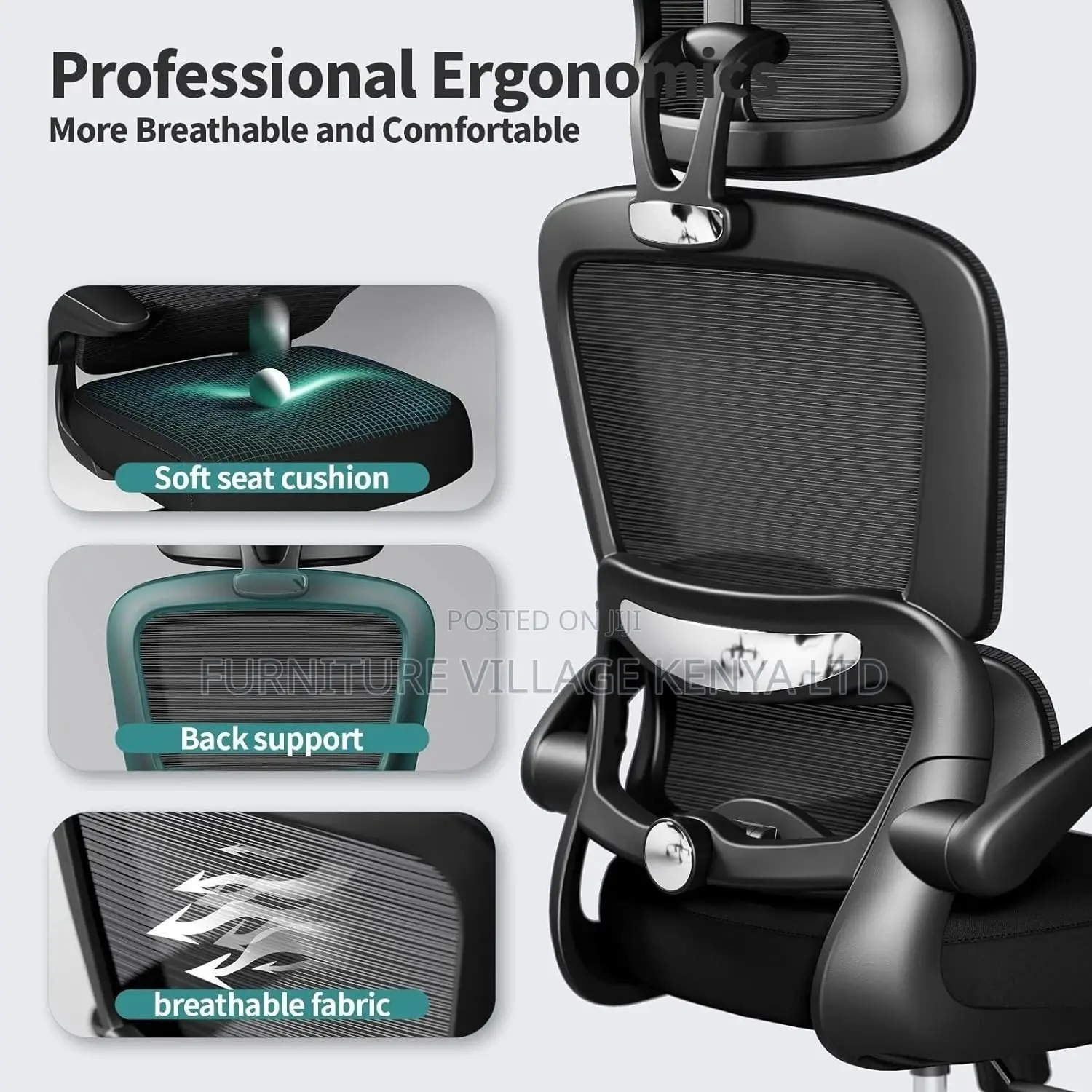 Black Comfort Office Seat With Folding Arm Supports