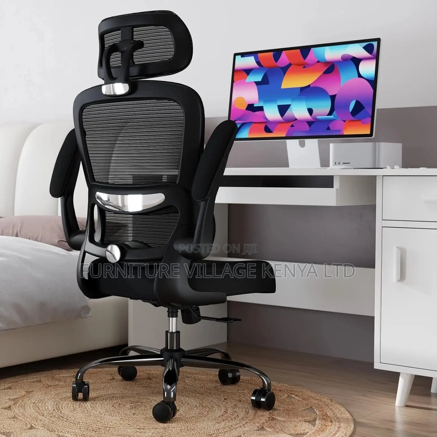 Black Comfort Office Seat With Folding Arm Supports