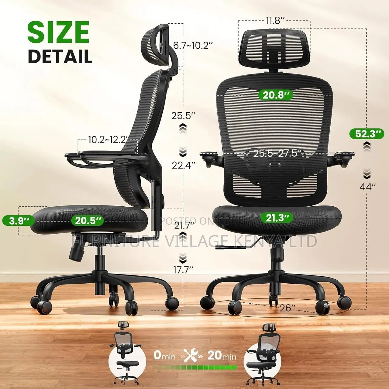 Black Comfort Office Seat With Folding Arm Supports