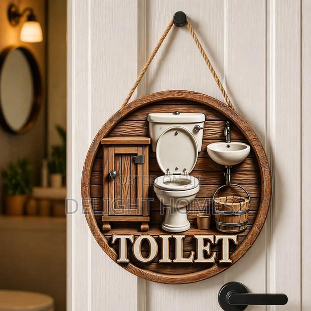 2d Flat Wooden Bathroom Hanging Decor Sign_re
