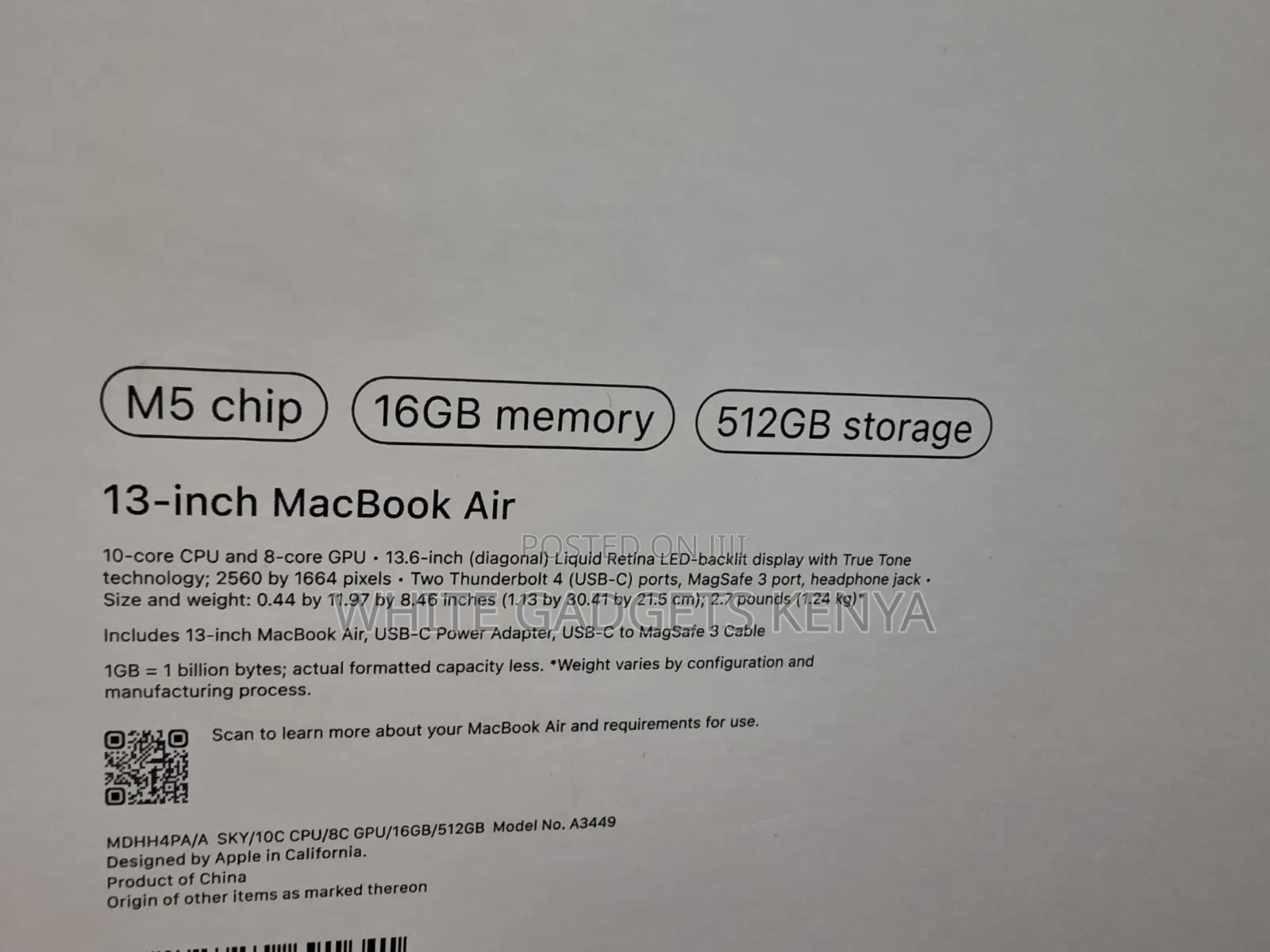 New Laptop Apple MacBook Air 2026 M5 16GB Apple M5 SSD 512GB